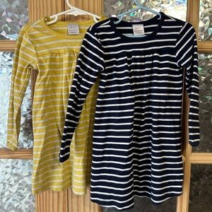 2 Hanna Andersson Toddler Dresses Stripes Blue and Yellow 4T Adorable & Quality